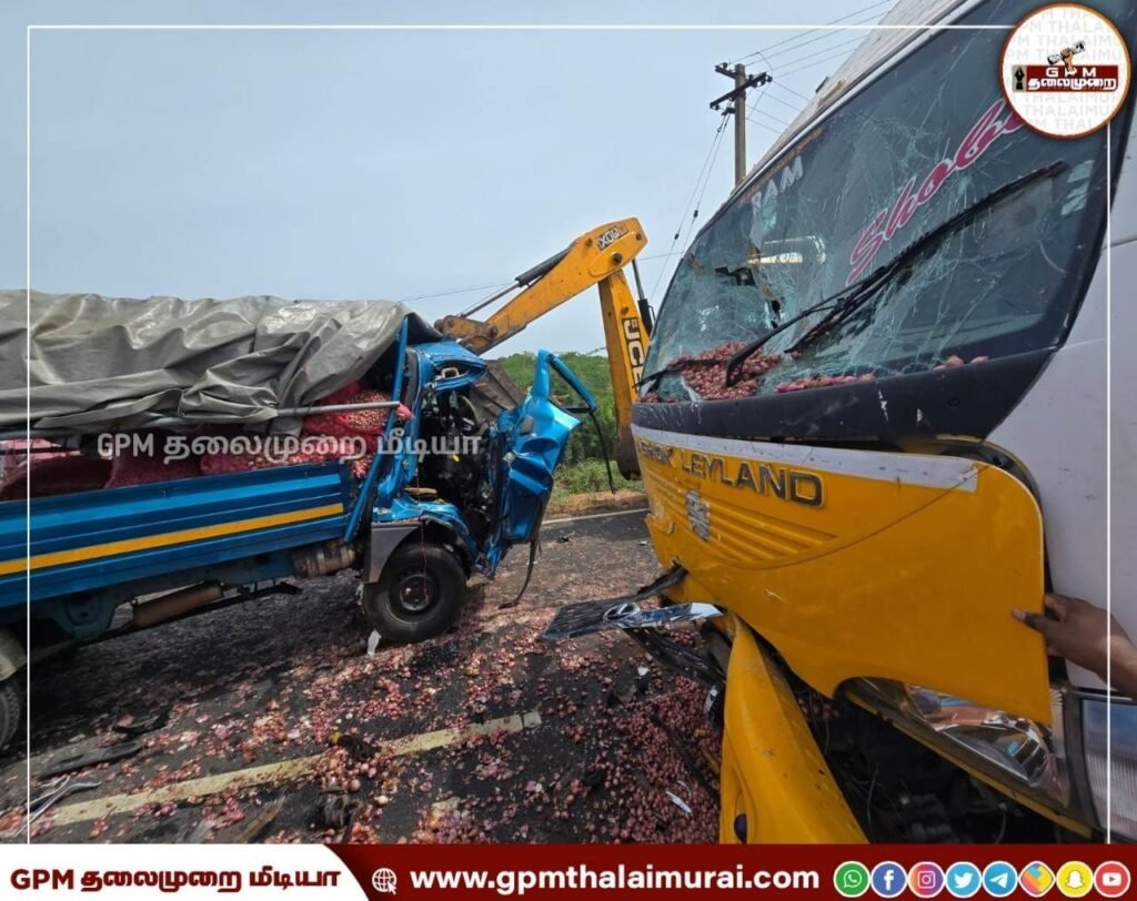 மீமிசல் அருகே குமரப்பன்வயலில் சரக்கு வேன் மற்றும் சரக்கு லாரி நேருக்கு நேர் மோதி விபத்து: ஒருவர் பலி.