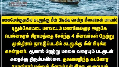 மணமேல்குடி அருகே நாட்டுப்படகில் மீன்பிடிக்க சென்ற 4 மீனவர்கள் மாயம்; கடலோர போலீசார் தீவிர தேடுதல் வேட்டை.