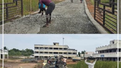 கோபாலப்பட்டினம் அரசுப் பள்ளி புதிய சாலை கட்டுமானப் பணிகள் மும்முரம்.